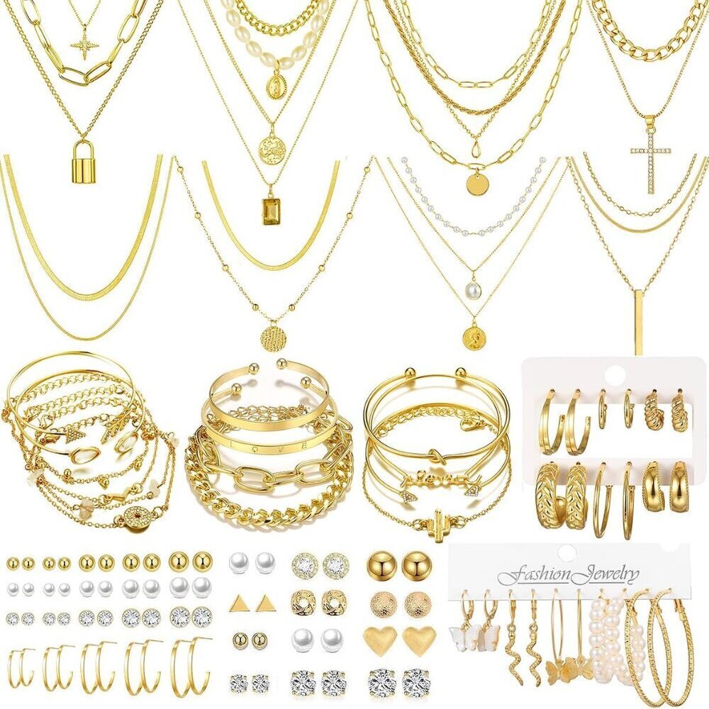 Jewelry Set Alloy Steel 65pcs Multi Layered Necklaces Bracelets Earrings Women